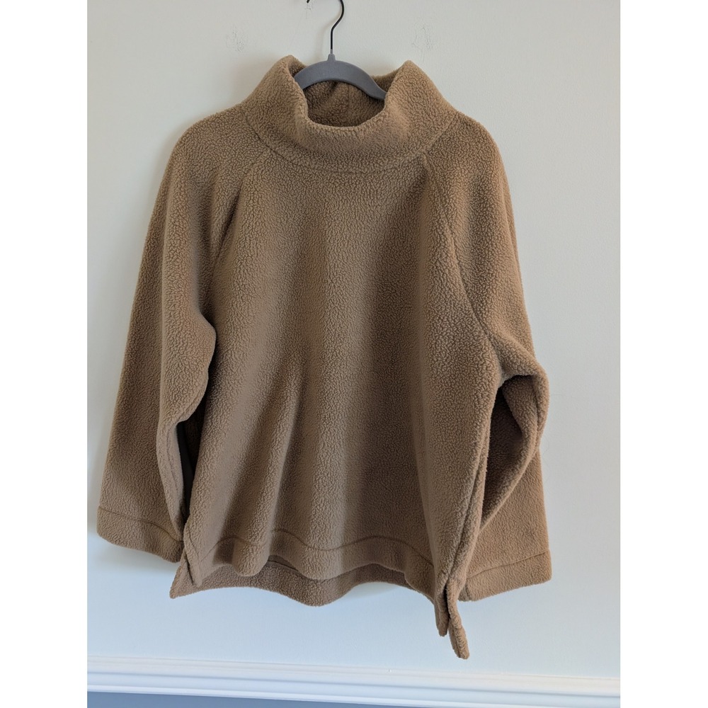 J. Crew Womens tan Teddy Fleece Mock Neck Sweater XL cozy lounge neutral